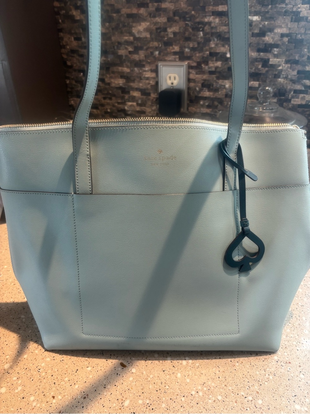 kate spade Powder Blue Leather Tote with Heart Charm